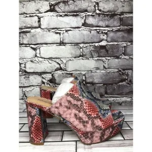 Jeffrey Campbell Pilar-2 Pink Red Platform Python Leather Sandals Women Sz 8.5M