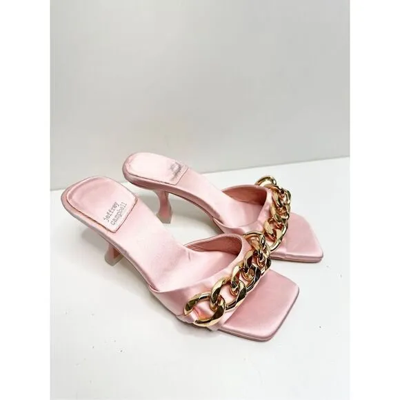 Jeffrey Campbell Sandals Womens Size 5 Pink Satin Chain Slip On Shoes Barbiecore