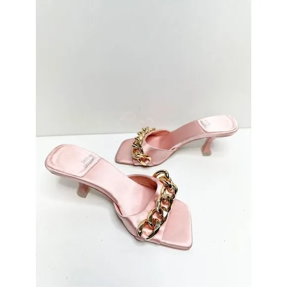 Jeffrey Campbell Sandals Womens Size 5 Pink Satin Chain Slip On Shoes Barbiecore