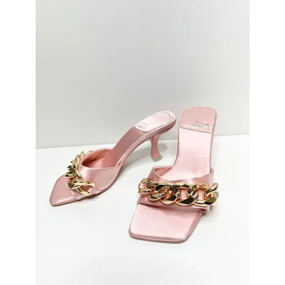 Jeffrey Campbell Sandals Womens Size 5 Pink Satin Chain Slip On Shoes Barbiecore