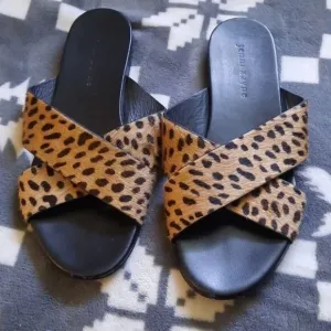 Jenni Kayne Cheetah Print Pony Hair Slip On Sandals Size 39 8-8.5