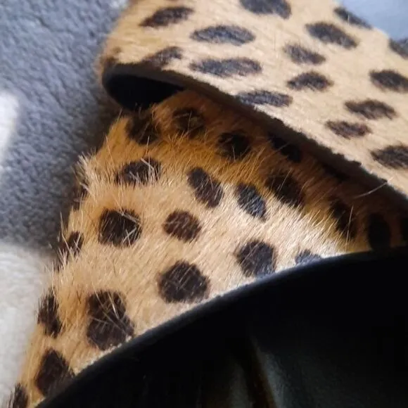 Jenni Kayne Cheetah Print Pony Hair Slip On Sandals Size 39 8-8.5