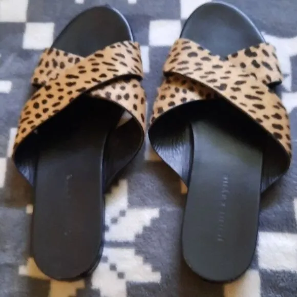 Jenni Kayne Cheetah Print Pony Hair Slip On Sandals Size 39 8-8.5