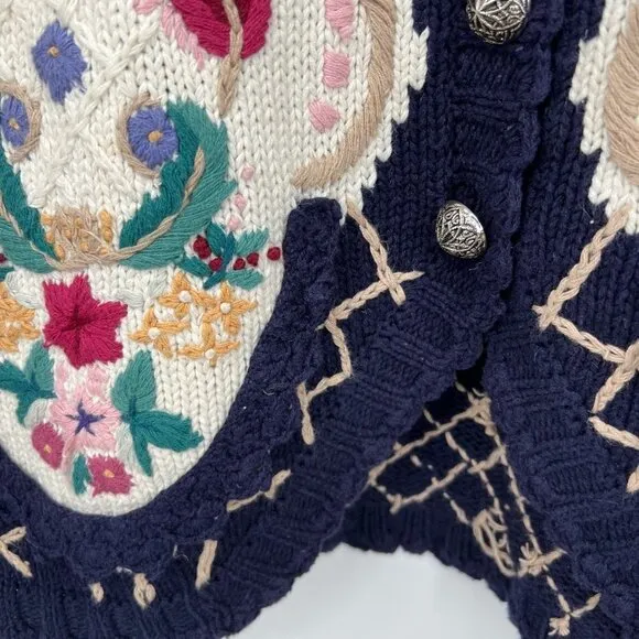 Jennifer &amp; Company Knit Blue Floral Embroidered Sweater Jacket woman's size smal