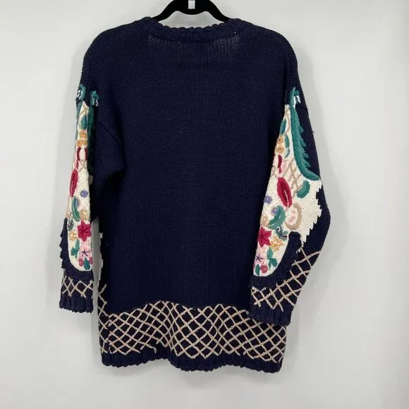 Jennifer &amp; Company Knit Blue Floral Embroidered Sweater Jacket woman's size smal