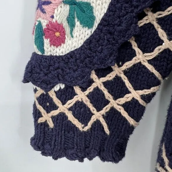 Jennifer &amp; Company Knit Blue Floral Embroidered Sweater Jacket woman's size smal