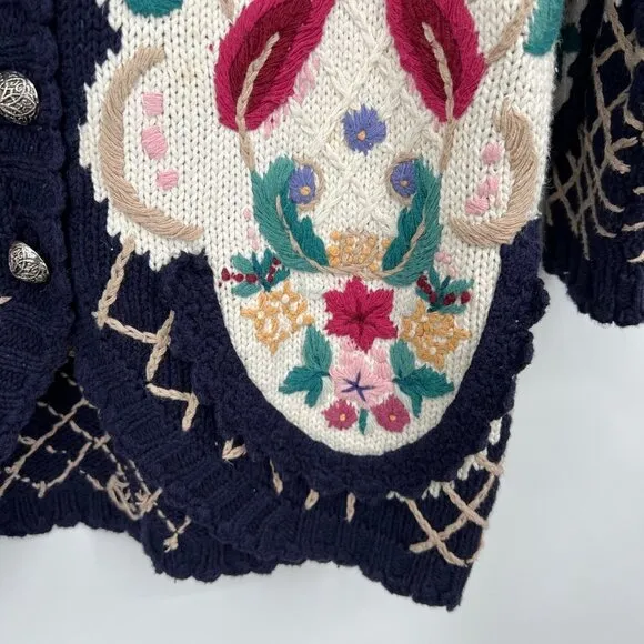 Jennifer &amp; Company Knit Blue Floral Embroidered Sweater Jacket woman's size smal