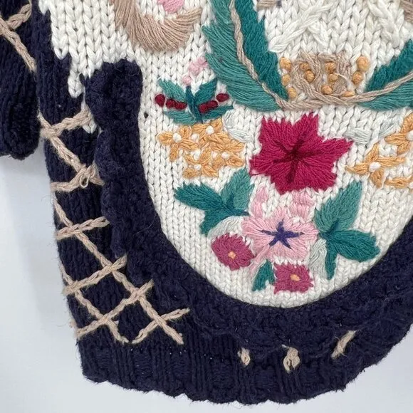 Jennifer &amp; Company Knit Blue Floral Embroidered Sweater Jacket woman's size smal