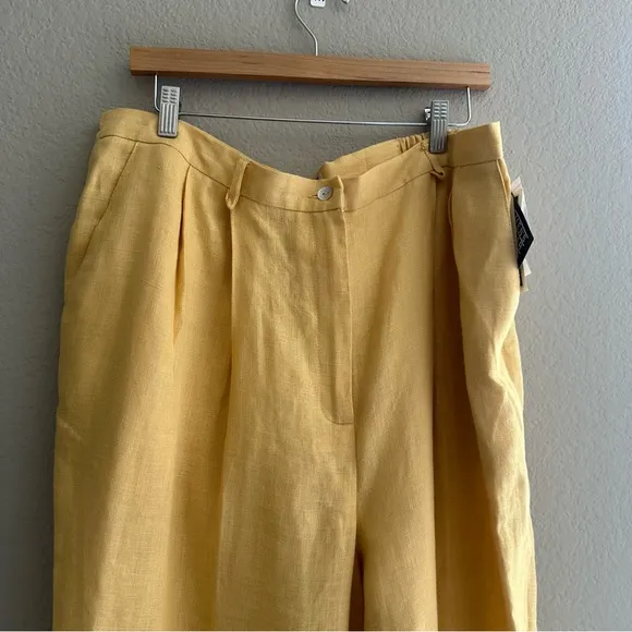 Jennifer Moore Women’s Yellow 100% Linen Wide Leg Pants – Size 20WR