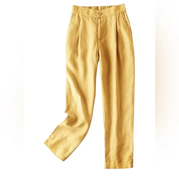 Jennifer Moore Women’s Yellow 100% Linen Wide Leg Pants – Size 20WR