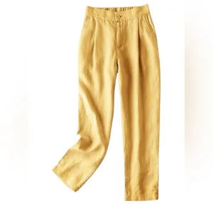 Jennifer Moore Women’s Yellow 100% Linen Wide Leg Pants – Size 20WR