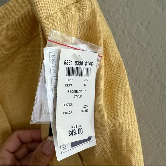 Jennifer Moore Women’s Yellow 100% Linen Wide Leg Pants – Size 20WR