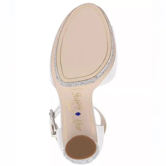 Jessica Simpson Everyn White Matte Satin Rhinestone Platform Heeled Sandals New