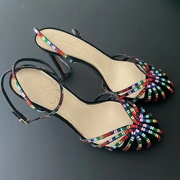 Jessica Simpson Jileta Sandals High Heels Ankle Strap Rainbow Size 11