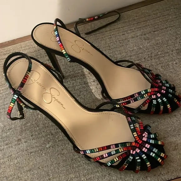 Jessica Simpson Jileta Sandals High Heels Ankle Strap Rainbow Size 11