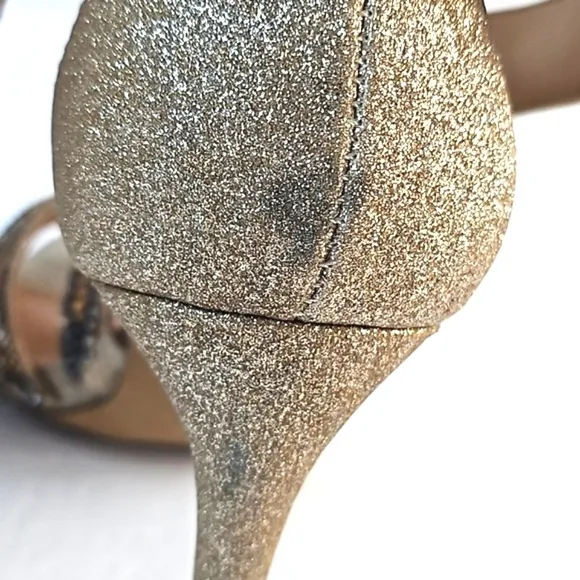 Jessica Simpson Mahley Gold Glitter Animal Print Crystal Strap Stiletto Sandal