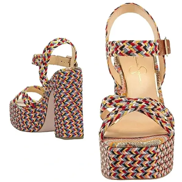 Jessica Simpson Platform 9.5  Block Heel Boho Gypsy Festival Tribal Sandals