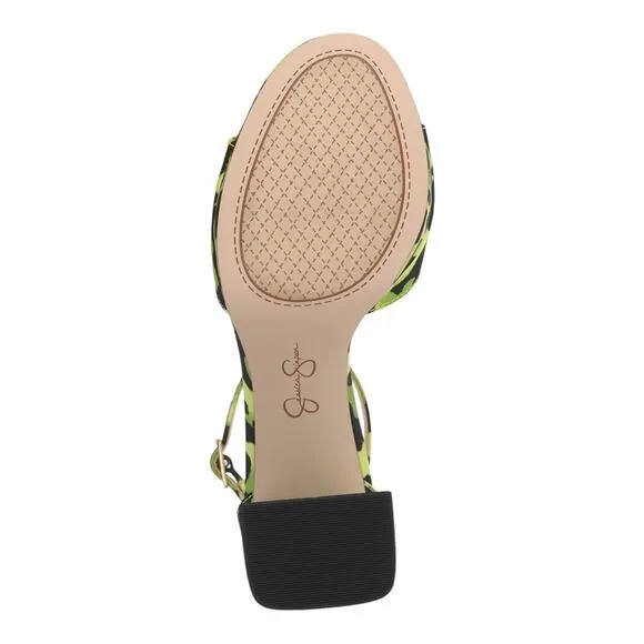 Jessica Simpson Women's Kaliah Ankle Strap Heeled Sandals Green Black Size 9 1/2