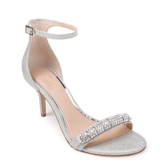 Jewel Badgley Mischka Randy Embellished Open Toe Silver Glitter Heeled Sandal 8