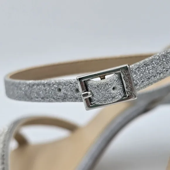 Jewel Badgley Mischka Rosa Block Heel Sandals with Gemstone Straps, Silver, 9.5