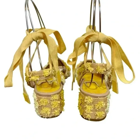 Jigsaw Mysha Raffia Pom Pom Lace Up Tie Low Heel Sandals