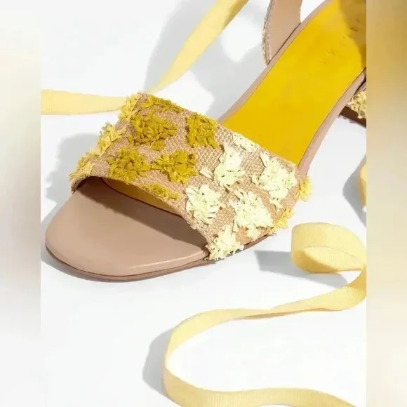 Jigsaw Mysha Raffia Pom Pom Lace Up Tie Low Heel Sandals