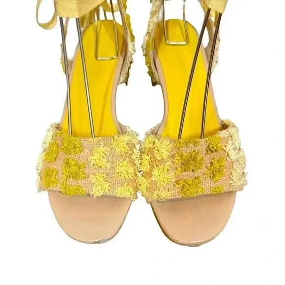 Jigsaw Mysha Raffia Pom Pom Lace Up Tie Low Heel Sandals