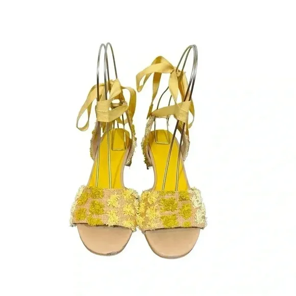 Jigsaw Mysha Raffia Pom Pom Lace Up Tie Low Heel Sandals