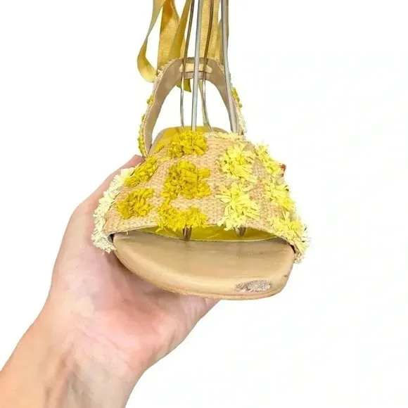 Jigsaw Mysha Raffia Pom Pom Lace Up Tie Low Heel Sandals