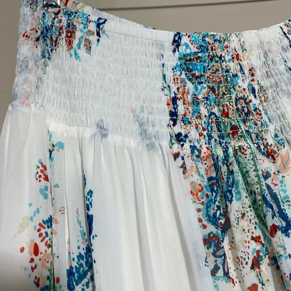 Jill Women's Cream Hand Paisley Smocked-Waist Skirt  Sz L