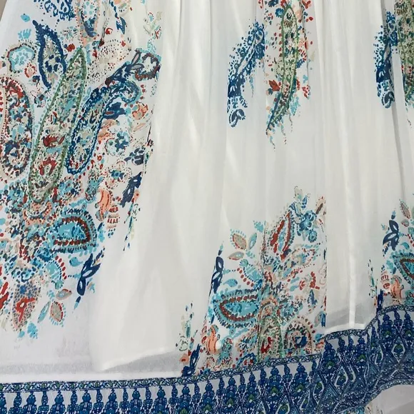 Jill Women's Cream Hand Paisley Smocked-Waist Skirt  Sz L
