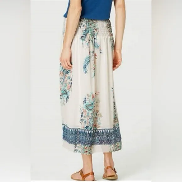 Jill Women's Cream Hand Paisley Smocked-Waist Skirt  Sz L