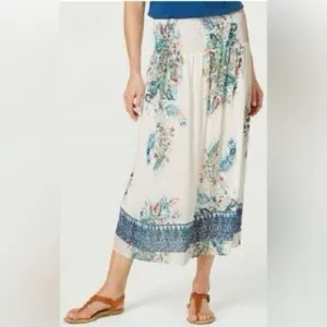 Jill Women's Cream Hand Paisley Smocked-Waist Skirt  Sz L