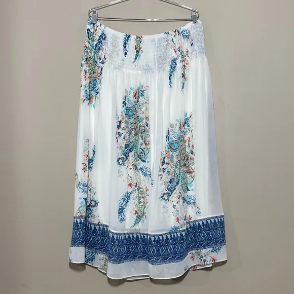 Jill Women's Cream Hand Paisley Smocked-Waist Skirt  Sz L