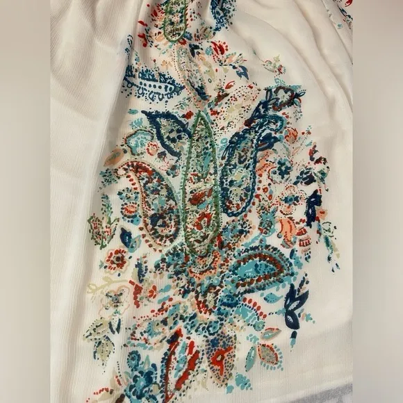 Jill Women's Cream Hand Paisley Smocked-Waist Skirt  Sz L