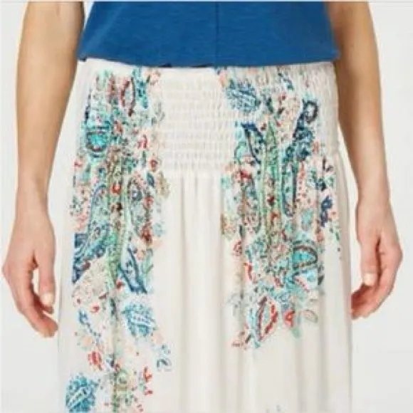 Jill Women's Cream Hand Paisley Smocked-Waist Skirt  Sz L