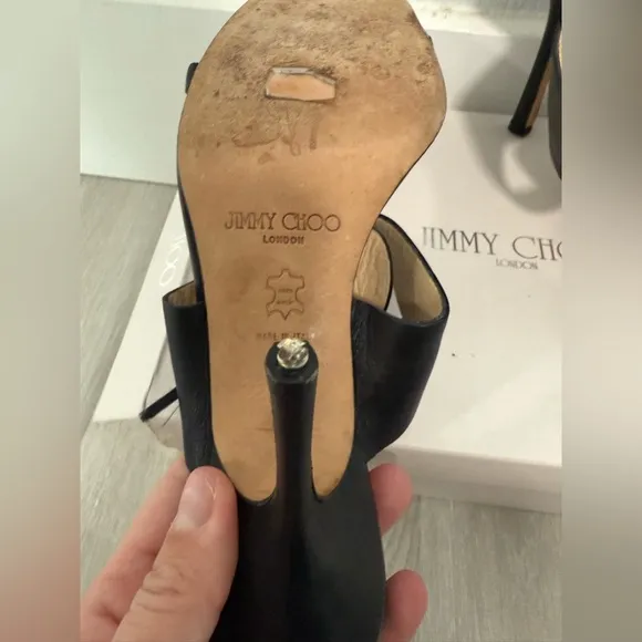 JIMMY CHOO EU 40 Open Toe Ankle Strap BLACK LEATHER SANDALS Heels US 9-9.5 Italy