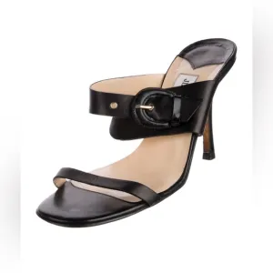 JIMMY CHOO EU 40 Open Toe Ankle Strap BLACK LEATHER SANDALS Heels US 9-9.5 Italy
