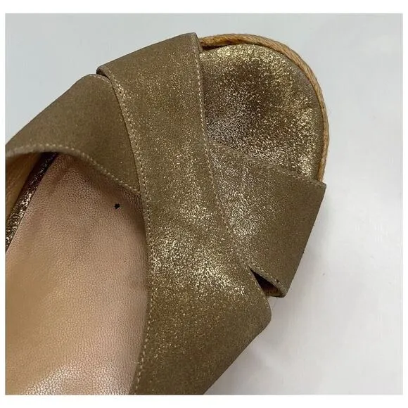 Jimmy Choo Gold Metallic Strappy Slip-On Platform Sandal Woven Wedges Sz 42