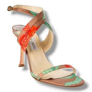 Jimmy Choo Green, Orange&amp; Brown Tropical Ankle Elegant Stiletto Buckle Heels