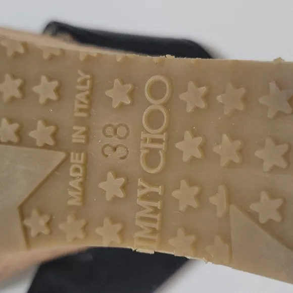 Jimmy Choo patent leather black thong slip-on cork wedge sandals women's size 38