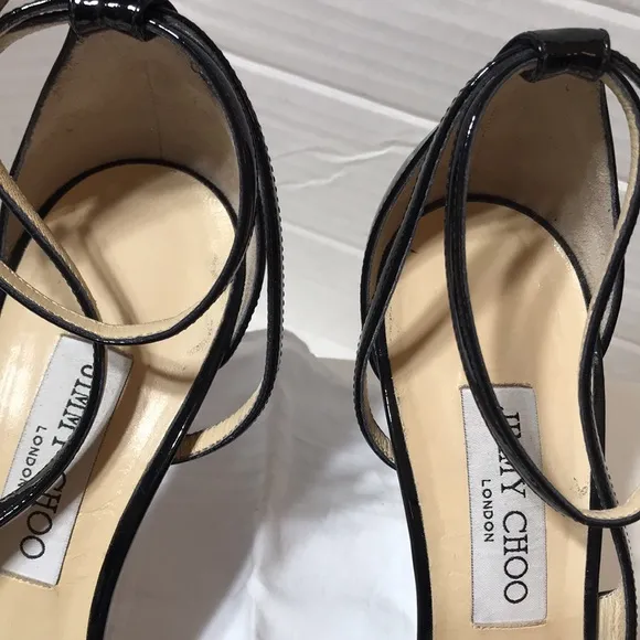 Jimmy Choo Valdez patent leather strap sandals. EUC