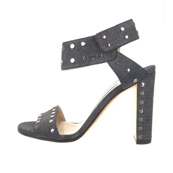 Jimmy Choo Veto 100 Denim Silver Studded Sandals Mid Blue Size EU 37/US 7 $895