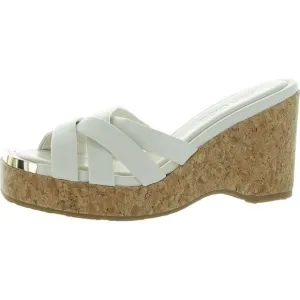 Jimmy Choo Womens Maribou White Slip On Square Toe Dressy Wedge Sandals New