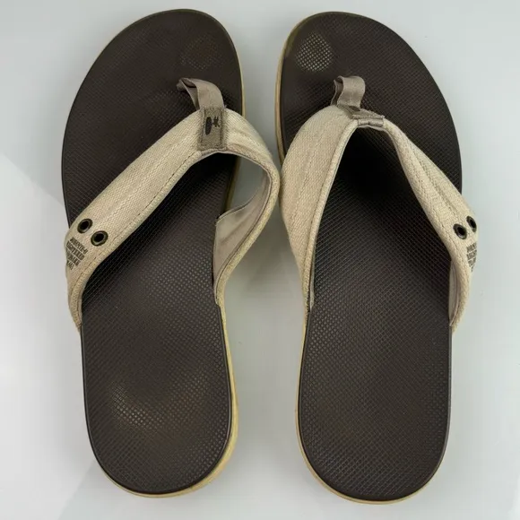 Johnnie O Sandals Portside Flip Flop Shoes Slip On Canvas Beach Casual Tan Khaki