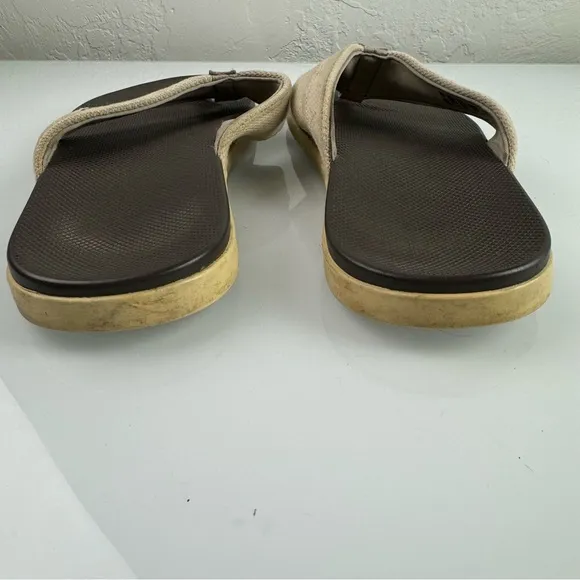Johnnie O Sandals Portside Flip Flop Shoes Slip On Canvas Beach Casual Tan Khaki