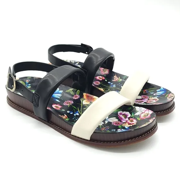 Johnny Was Double Band Leather Floral Sandals Women's Size 10 New in Box