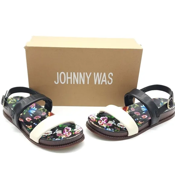 Johnny Was Double Band Leather Floral Sandals Women's Size 10 New in Box