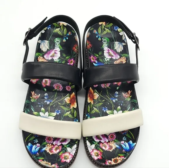 Johnny Was Double Band Leather Floral Sandals Women's Size 10 New in Box