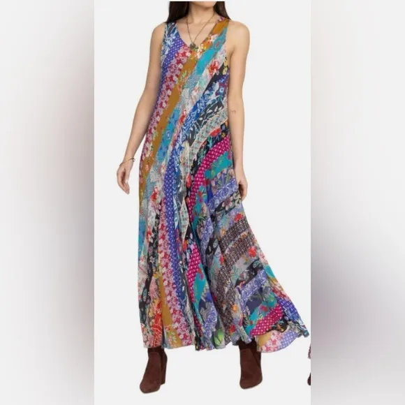 Johnny Was Dress Maxi Sleeveless Silky Boho Wedding M Patchwork Cottage